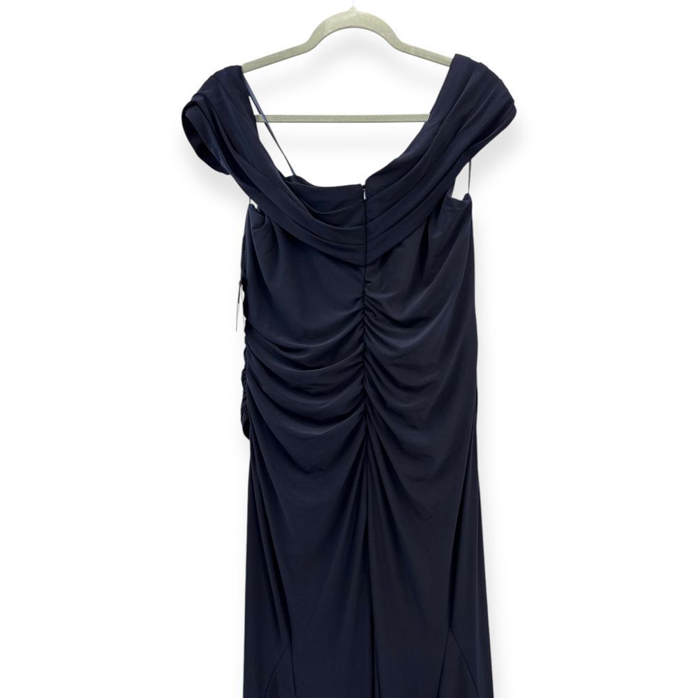 Mac Duggal Ieena NEW Navy Foldover Off-the-Shoulder Slit Jersey Gown - Size 16 - Picture 11 of 15